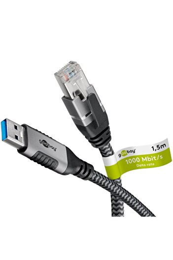 goobay Ethernet LAN cable USB-A 3.0 to RJ45 1.5m CAT6 Gbit/s black 70497