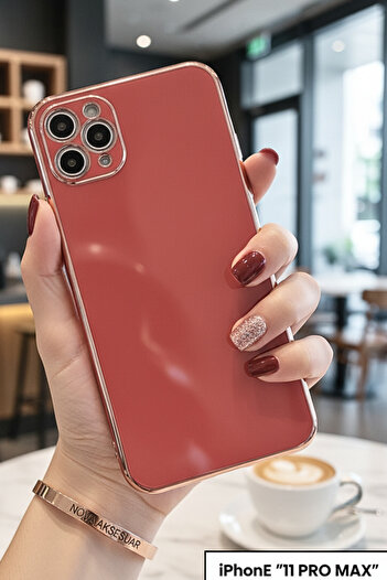 cepmoda iPhone “11 Pro Max” Phone Case - Shiny Silicone Cover with Gold Frame - Red