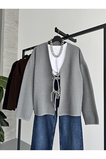 FERZOLAİO Tied-Up Grey Cardigan