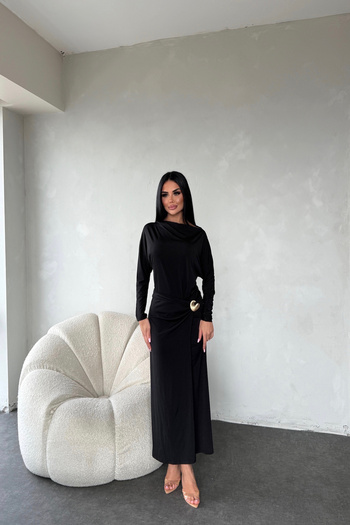 kamacibutik Kayık Yaka Yandan Tokalı Elbise