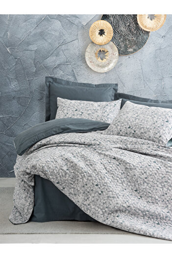 ŞENER HOME Cottonbox Minimal Double Complete Set Molly Anthracite