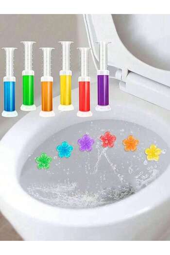 Generic Toilet cleaner, a flower-shaped gel or liquid used to clean and disinfect toilets. Available in various scents.