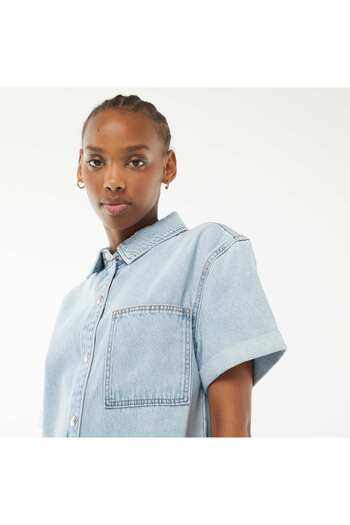 KIABI Denim playsuit with press-studs BLUE