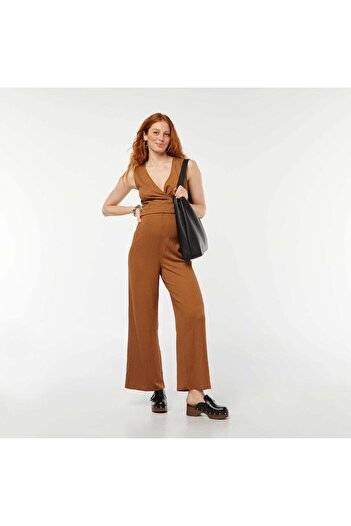 KIABI Straight crepe knit fabric maternity trousers BROWN