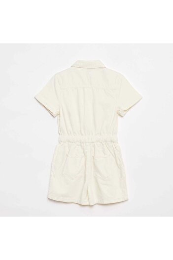 KIABI Short-sleeved denim playsuit WHITE