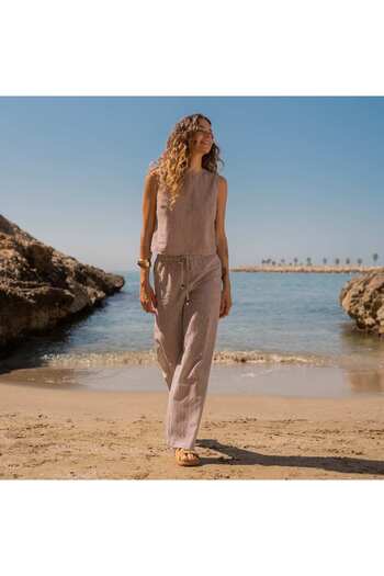 KIABI Linen-blend wide-leg trousers BEIGE