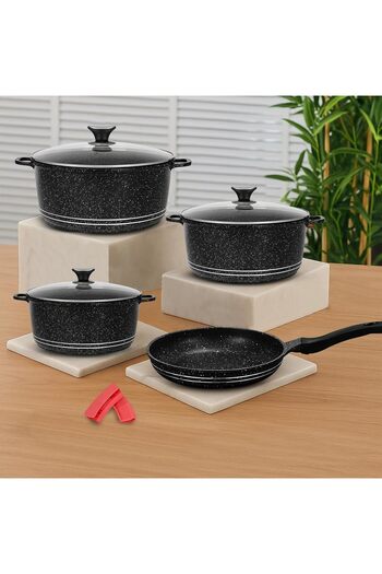 SONEX Granita 9 Pcs Die-Cast Aluminum Cookware Set – Non-Stick Granite Coated Casseroles & Frypan