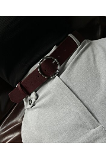 LİA KEMER Women's Silver Buckle Waist Belt with Circle Accessories, Casual Belt, Jacket Belt, Pants Belt