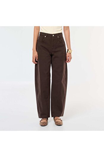 KIABI High-Waisted Twill Pants BROWN