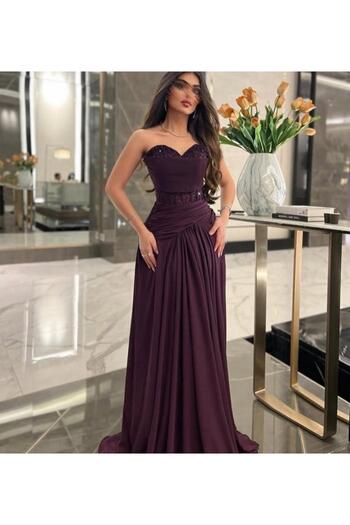 FAYD AL-JAWRI Luxurious burgundy hand-embroidered chiffon georgette long evening dress