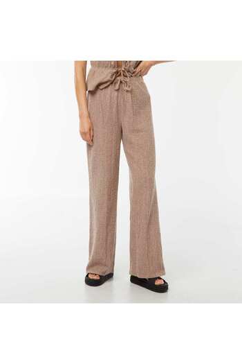 KIABI Waffle-knit wide-leg trousers BROWN