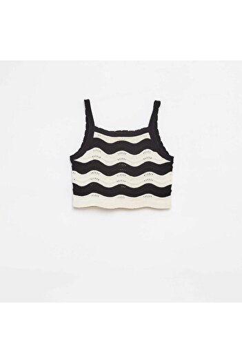 KIABI Striped crochet knit tank top WHITE