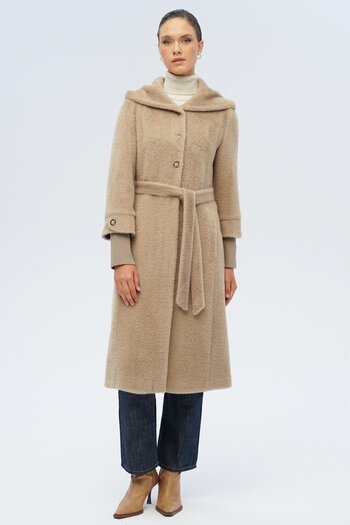 Olcay Hooded Ribbed Detailed Plush Coat Mink 3118