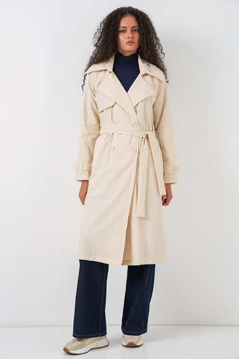 Bigdart 5938 Double-Breasted Collar Trench Coat - Cream