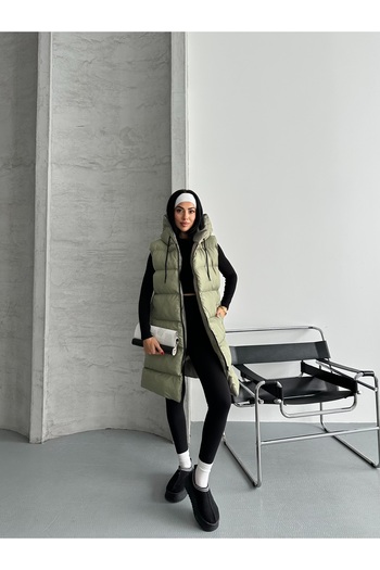 Fashionbox Women's Gel Padding Hooded Zipper Long Puffer Vest 25111