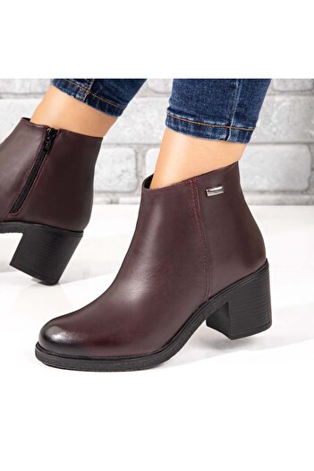 BMoD Women's burgundy genuine leather ankle boots with a thick heel MOD05610