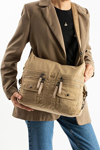 571 Collections Çanta Soft Textured Ultra-Lightweight, Flexible, and Waterproof Polyamide Fabric Shoulder and Backpack Mink Model: (5