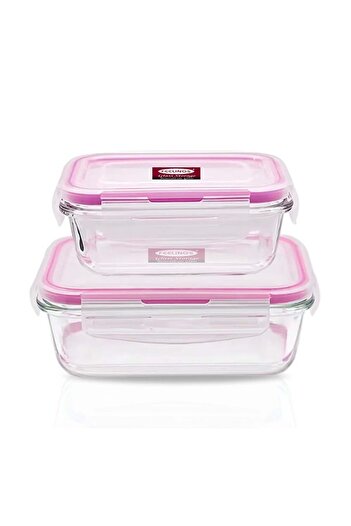 Feelings Glass Food Storage Containers – 2-Piece Set (600ml + 400ml) with Pink Silicone Lids