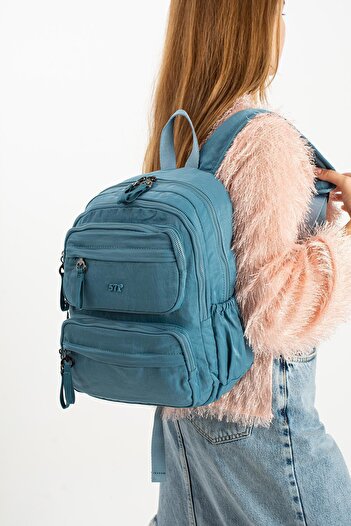 571 Collections Çanta Soft Textured Ultra-Lightweight, Waterproof Polyamide Fabric Backpack Blue Model: (571-13-14A)