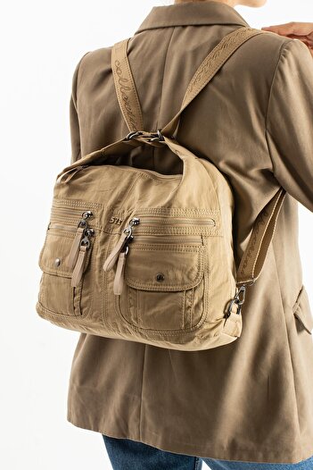 571 Collections Çanta Soft Textured Ultra-Lightweight, Flexible, and Waterproof Polyamide Fabric Shoulder and Backpack Mink Model: (5