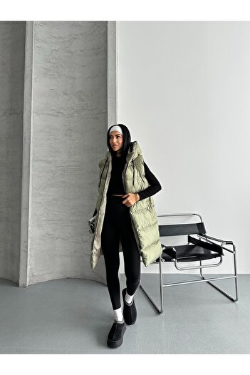 Fashionbox Women's Gel Padding Hooded Zipper Long Puffer Vest 25111