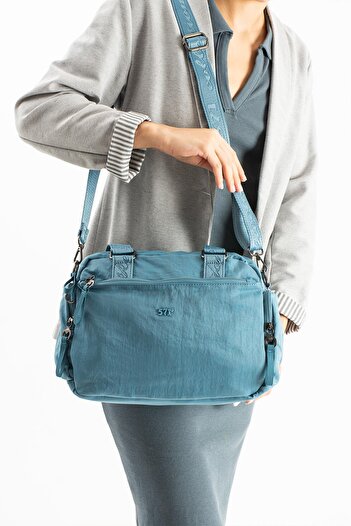 571 Collections Çanta Soft Textured Ultra-Lightweight, Waterproof Polyamide Fabric Shoulder and Arm Bag Blue Model: (571-13-14g)