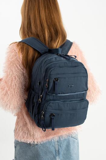 571 Collections Çanta Soft Textured Ultra-Lightweight, Flexible and Waterproof Polyamide Fabric Backpack Navy Blue Model: (571-13