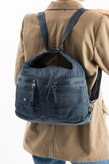 571 Collections Çanta Soft Textured Ultra-Lightweight, Flexible, and Waterproof Polyamide Fabric Shoulder and Backpack Navy Blue Model: