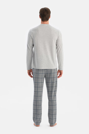 Eros Gray Melange Long Sleeve Pocket Detailed T-Shirt Pants Set