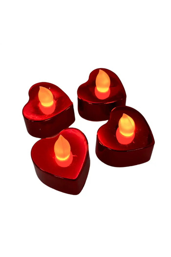 doneel J and Y Flickering Flameless Heart Shaped LED Candle Light With Set of 4pcs- Red