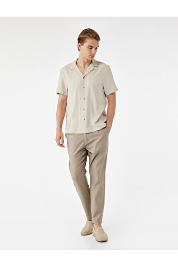Koton Linen Cotton Blend Pocket Detailed Elastic Waist Buttoned Trousers