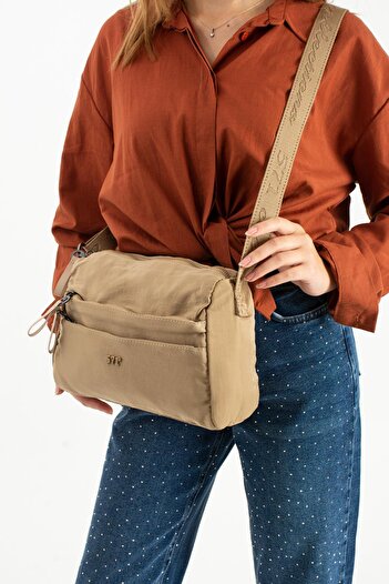 571 Collections Çanta Soft Textured Ultra-Lightweight, Flexible and Waterproof Polyamide Fabric Shoulder Bag Mink Model: (571-13-14