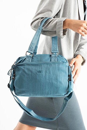 571 Collections Çanta Soft Textured Ultra-Lightweight, Waterproof Polyamide Fabric Shoulder and Arm Bag Blue Model: (571-13-14g)