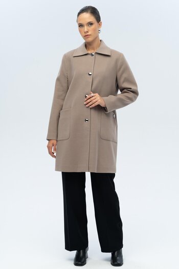 Olcay Shirt Collar Bag Pocket Detailed Plus Size Coat Mink 3132