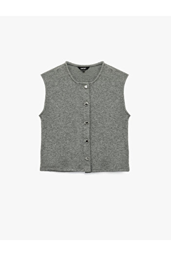 Koton Slim Fit Sleeveless Crew Neck Buttoned Cardigan