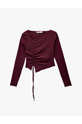 Koton Asymmetrical Collar Slim Fit Gathered Long Sleeve T-Shirt