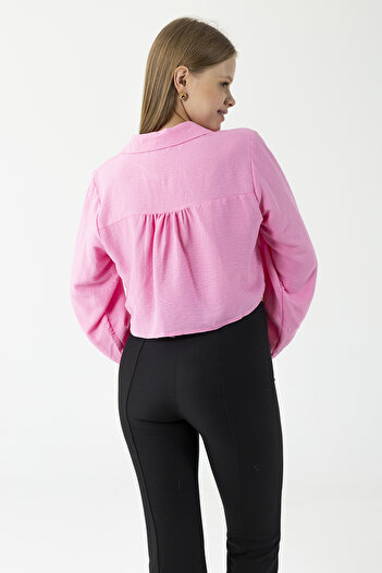 GİYSA Women's Double Pocket Tie Detail Shirt Pink - 25Y 34142-1