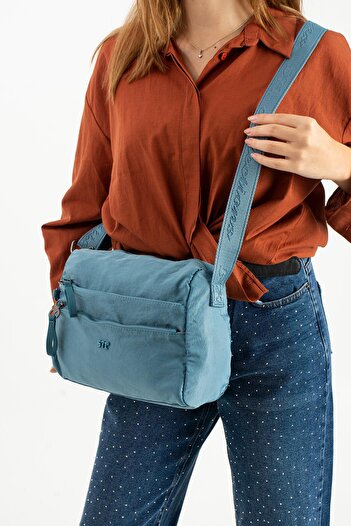 571 Collections Çanta Soft Textured Ultra-Lightweight, Flexible and Waterproof Polyamide Fabric Shoulder Bag Blue Model: (571-13-14C