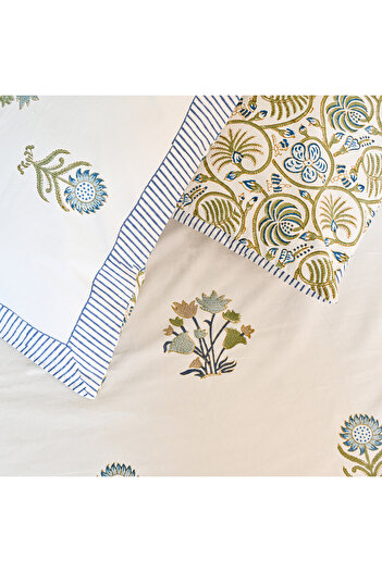 SARAS LABEL Heritage Block Print 100% Cotton Percale Bedsheet with 2 Pillowcases