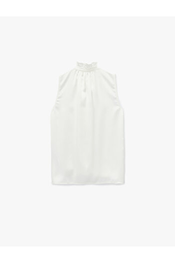 Koton Tie-Up Detailed Vertical Ruffle Collar Sleeveless Shirt