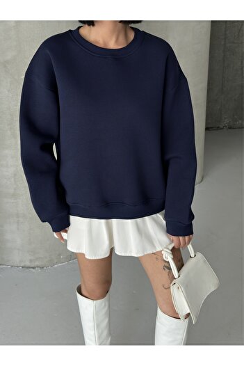 BEJNA Women's Loose Fit Crew Neck Basic Sweatshirt