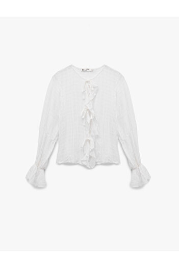 Koton Tie Neck Ruffled Bow Long Sleeve Viscose Blend Blouse