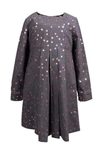 Ozmoz By Mukadder Özden 100% Cotton Gilding Printed Anthracite Winter Girl's Dress