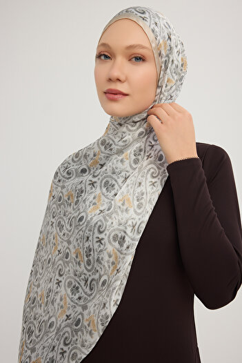 Schaless Ethnic Spring - Beige - Aurora Patterned Janjan Shawl - 70X190 cm