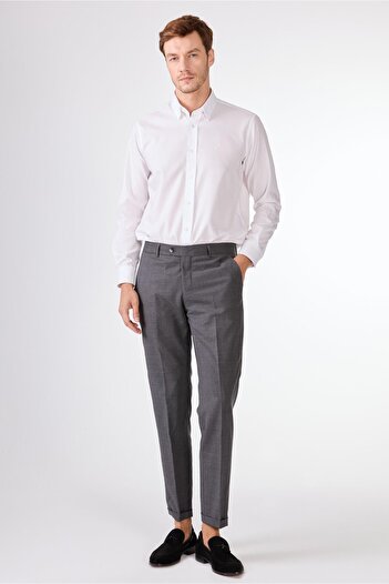 Dufy Gray Solid Color Wool Slim Fit Men's Suit