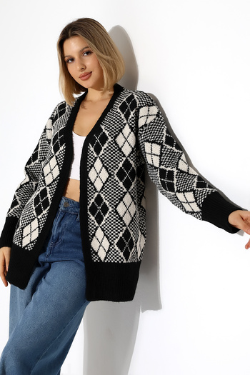 Devinka Women's Jacquard Patterned Soft Textured Knitwear Cardigan