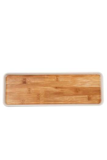 Felli Elegant Rectangular Serving Tray in Melamine and Bamboo - Brown and White