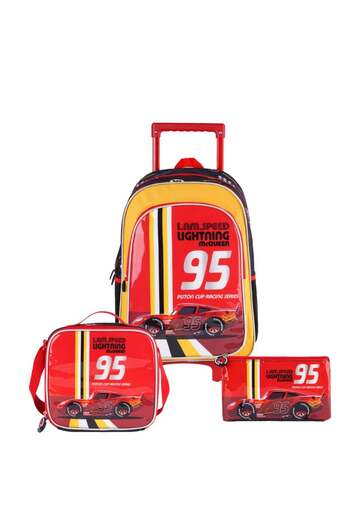 Disney Lightning McQueen School Bag Set, 5 Pieces, Adjustable Straps, Red and Yellow