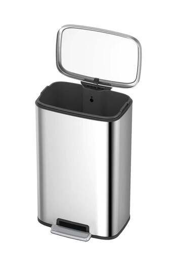 EKO Stainless Steel Pedal Bin, Rectangular, Silver and Black, 45L