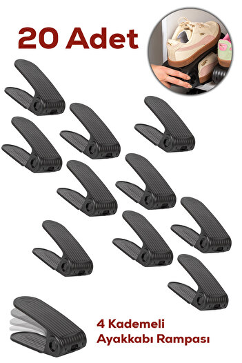 Porsima 5301 20-Piece Shoe Ramp Shoe Organizer In-Cabinet Organizer - Black